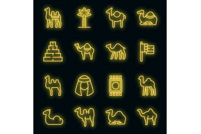 Camel icons set vector neon