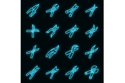 Secateurs icons set vector neon