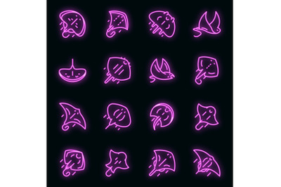 Stingray icons set vector neon