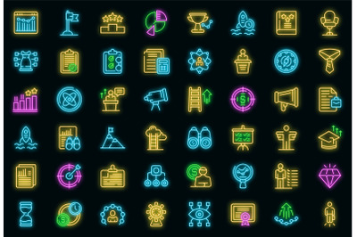 Successful career icons set vector neon