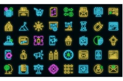 Successful campaign icons set vector neon