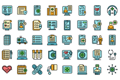 Online medical consultation icons set line color vector