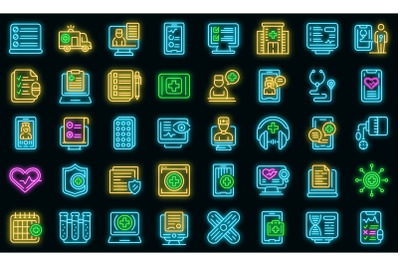 Online medical consultation icons set vector neon