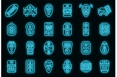 Smart car key icons set vector neon