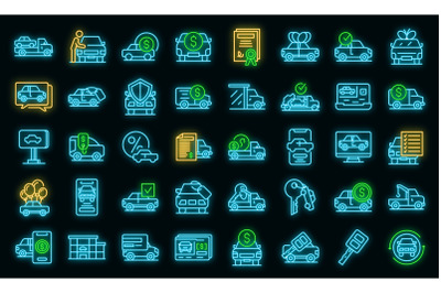 Buying car icons set vector neon