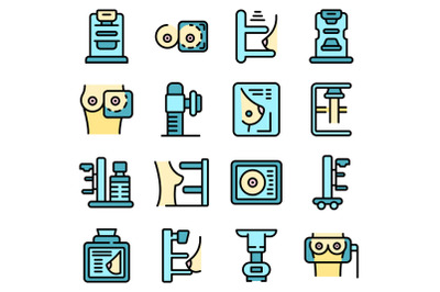 Mammography machine icons set line color vector