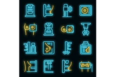 Mammography machine icons set vector neon