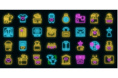 Clothes donation icons set vector neon