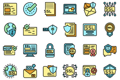 SSL certificate icons set line color vector