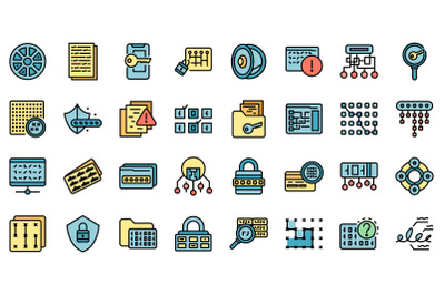 Cipher icons set line color vector