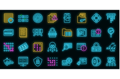 Cipher icons set vector neon