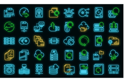 Backups icons set vector neon