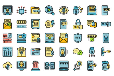 Password protection icons set line color vector