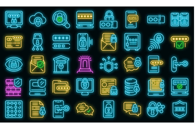 Password protection icons set vector neon