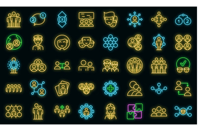 Crew icons set vector neon