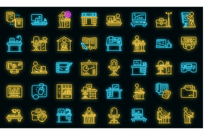 Ergonomic workplace icons set vector neon