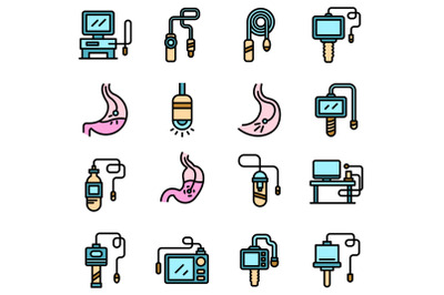 Endoscope icons set line color vector