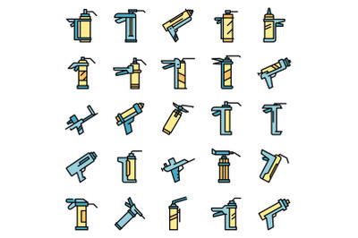 Silicone caulk gun icons set line color vector