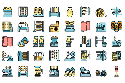 Thread production icons set line color vector