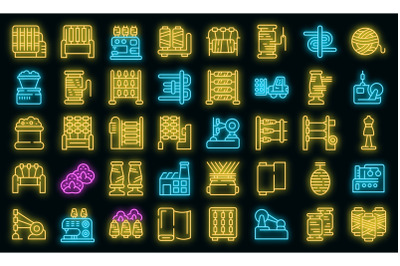 Thread production icons set vector neon