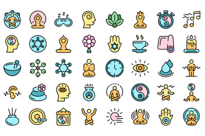 Spiritual practices icons set vector flat