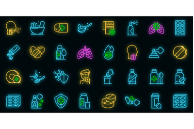 Cough drops icons set vector neon