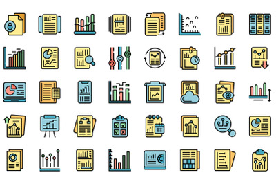 Business report icons set vector flat