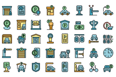 Paid parking icons set vector flat