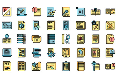 Technical document icons set vector flat