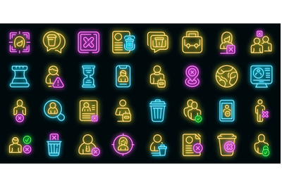 Delete user icons set vector neon