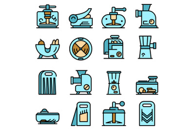 Vegetable cutter icons set vector flat