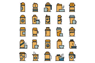 Thermo cup icons set vector flat