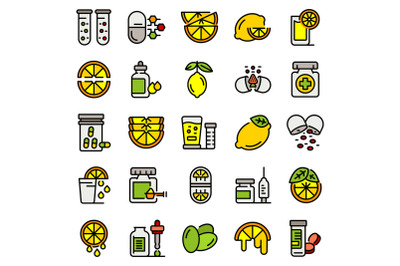 Vitamin c icons set vector flat
