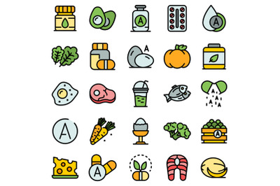 Vitamin a icons set vector flat