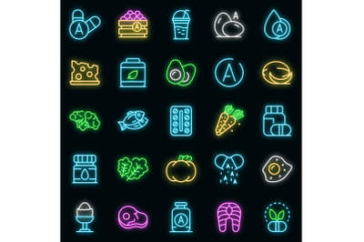 Vitamin a icons set vector neon