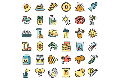 Vitamin D icons set vector flat