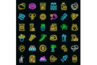 Vitamin D icons set vector neon