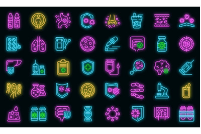 Immune system icons set vector neon