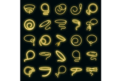 Lasso icons set vector neon