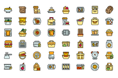 School breakfast icons set vector flat