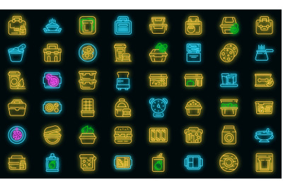 School breakfast icons set vector neon