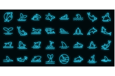 Killer whale icons set vector neon