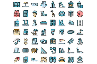 Water park icons set vector flat