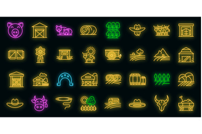 Ranch icons set vector neon