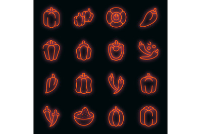 Paprica icons set vector neon