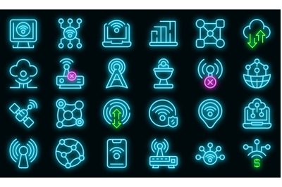 Internet connection icons set vector neon