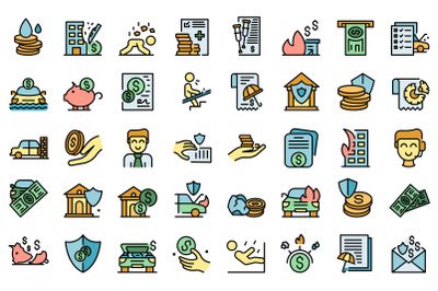 Compensation icons set line color vector