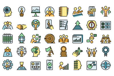 Human resources icons set line color vector