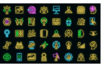 Human resources icons set vector neon