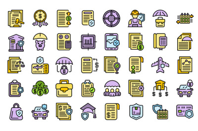 Liability icons set line color vector